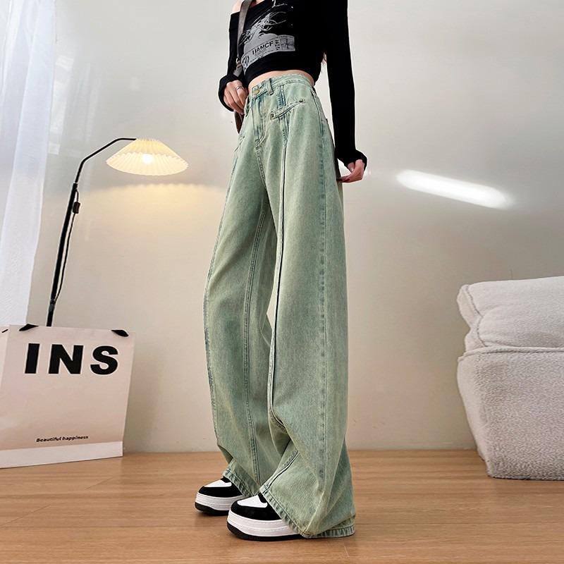 

Женские джинсы с высокой посадкой, на флисовой подкладке, широкие штанины - Осенне-зимние брюки прямого кроя для стройнящего эффекта 3XL