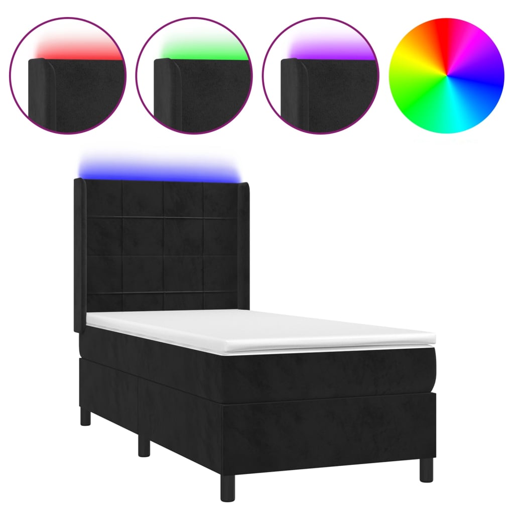 Vidaxl Łóżko Kontynentalne Z Materacem I Led, Czarny Aksamit 80X200 Cm