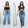 Spring/Summer Elastic Ripped Eyelet Bandage Denim Hot Pants Shorts for Women