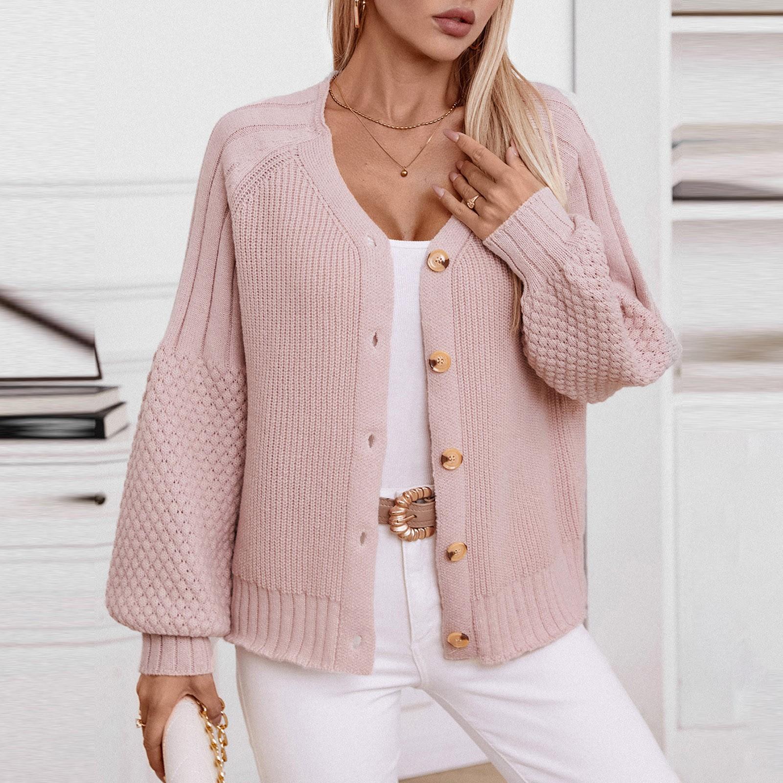 

Женская осенне-зимняя однотонная трикотажная куртка-кардиган на пуговицах, повседневный свитер со свободными рукавами XL