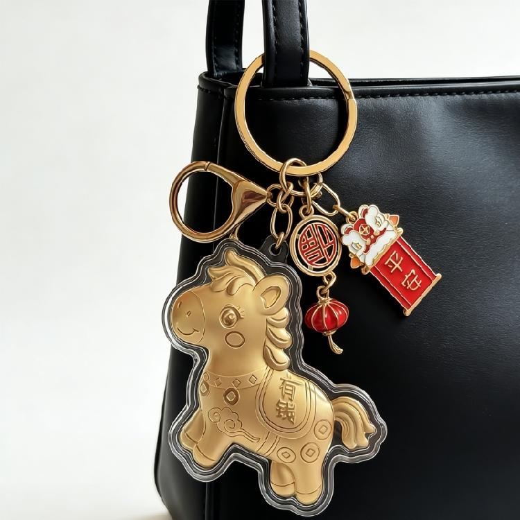 Festive Golden Foil Horse Keychain Symbolizing Wealth Luck And Safety In 3 Styles Prosperity Key Pendant Accessory