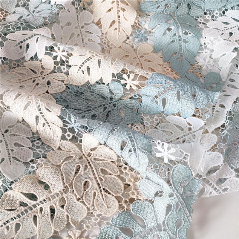 50Cmx130Cm French Tulle Lace Fabric 2024 High Qulity Water-Soluble 3D Embroidery Hollow Leaf Fabric Wedding Dress Skirt Fabric