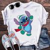New Disney Women T-shirt Kawaii Lilo Stitch Print Tee Shirts Fashion Short Sleeve T Shirt Female Streetwear Y2k Clothes Top