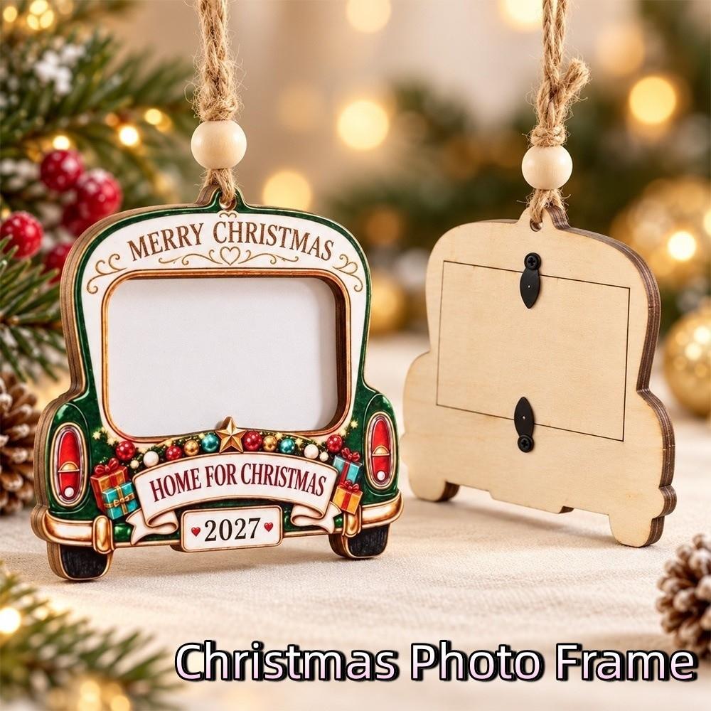 Wooden Car-Shaped Picture Frame Snowman Hanging Picture Frame Ornaments New Year