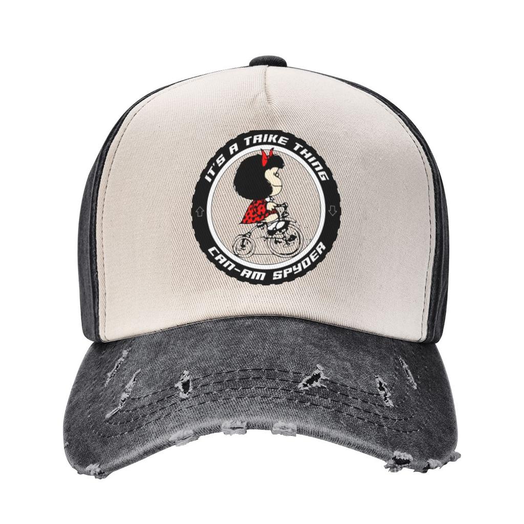 Mafalda On Trike Bicycle Baseball Caps Doplňky Casual Distressed Denim Washed Sun Caps for Unisex Women Soft Caps Klobouk