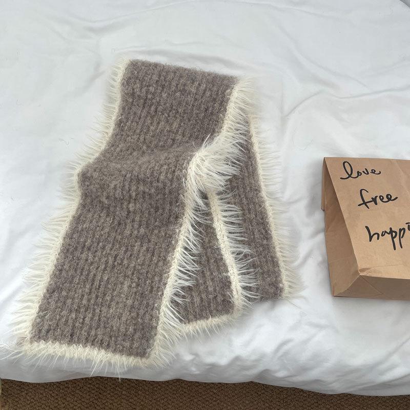 

Soft Wool Blend Scarf Korean Style Autumn Winter Warm Knit Plush Premium Yarn Neck Warmer хаки