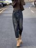 2024 Women's High Waist Plus Size Slimming Harem Jeans - Velvet, Elastic, Straight Leg Carrot Fit