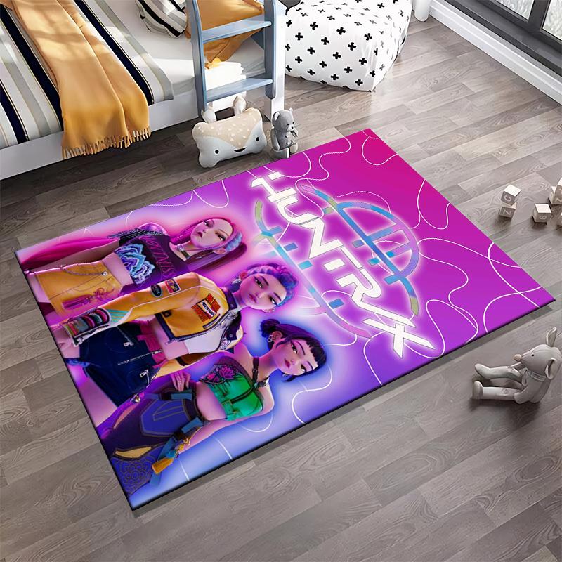 Colorful Futuristic Design with Text "HUNTRX1" Vibrant Female Characters1Modern Style Suitable for use as an anti-slip for room and bedroom sofas