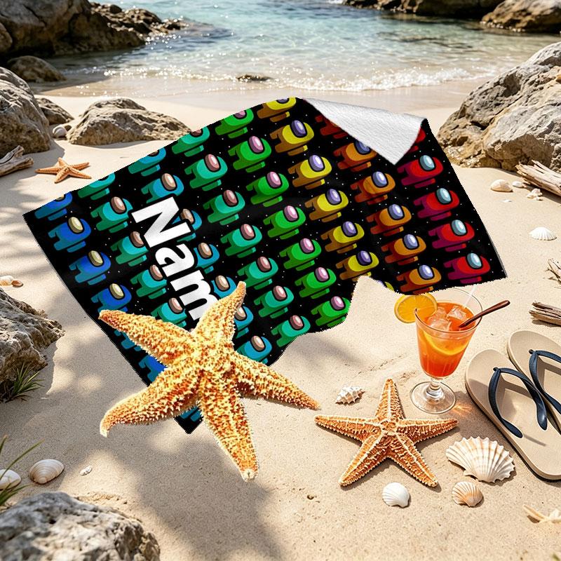 Custom Name Personalized Among Us Print Beach Towel, for Trip Camping Beach Party Home Decor, Birthday Gift for Family & Friends