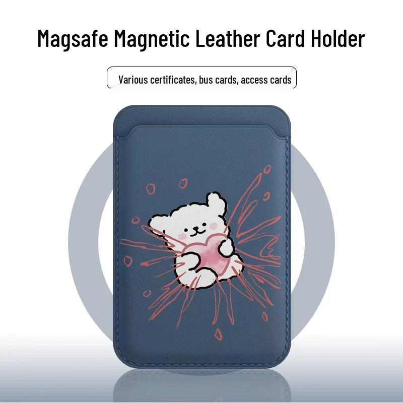 

Cute Heart Dog MAGsafe-Compatible Leather Card Holder Phone Case Single Card Holder