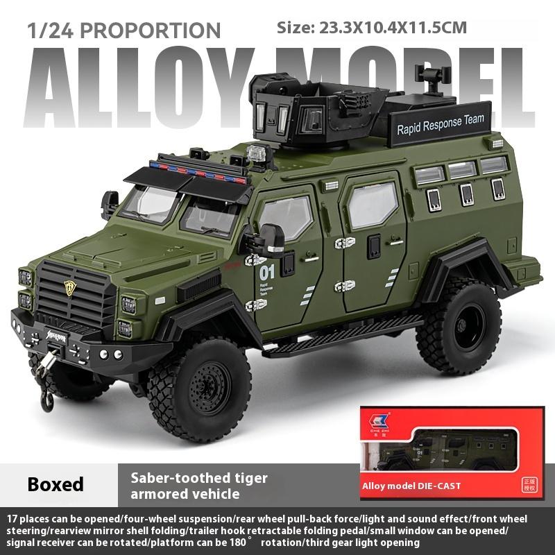 1/24 Scale Sword Toothed Tiger Explosion Proof Car Model Police Armored Off Road Vehicles Alloy Diecast Simulated Collectibles Present
