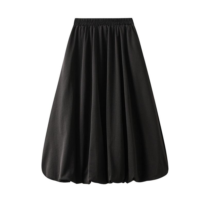 Women s Bubble Skirt Balloon Drop Waist Maxi A Line Elastic High Waisted Puffy Summer Boho Skirt Pleated Ruffle Flowy Balloon Long Skirts for Women One size чёрный