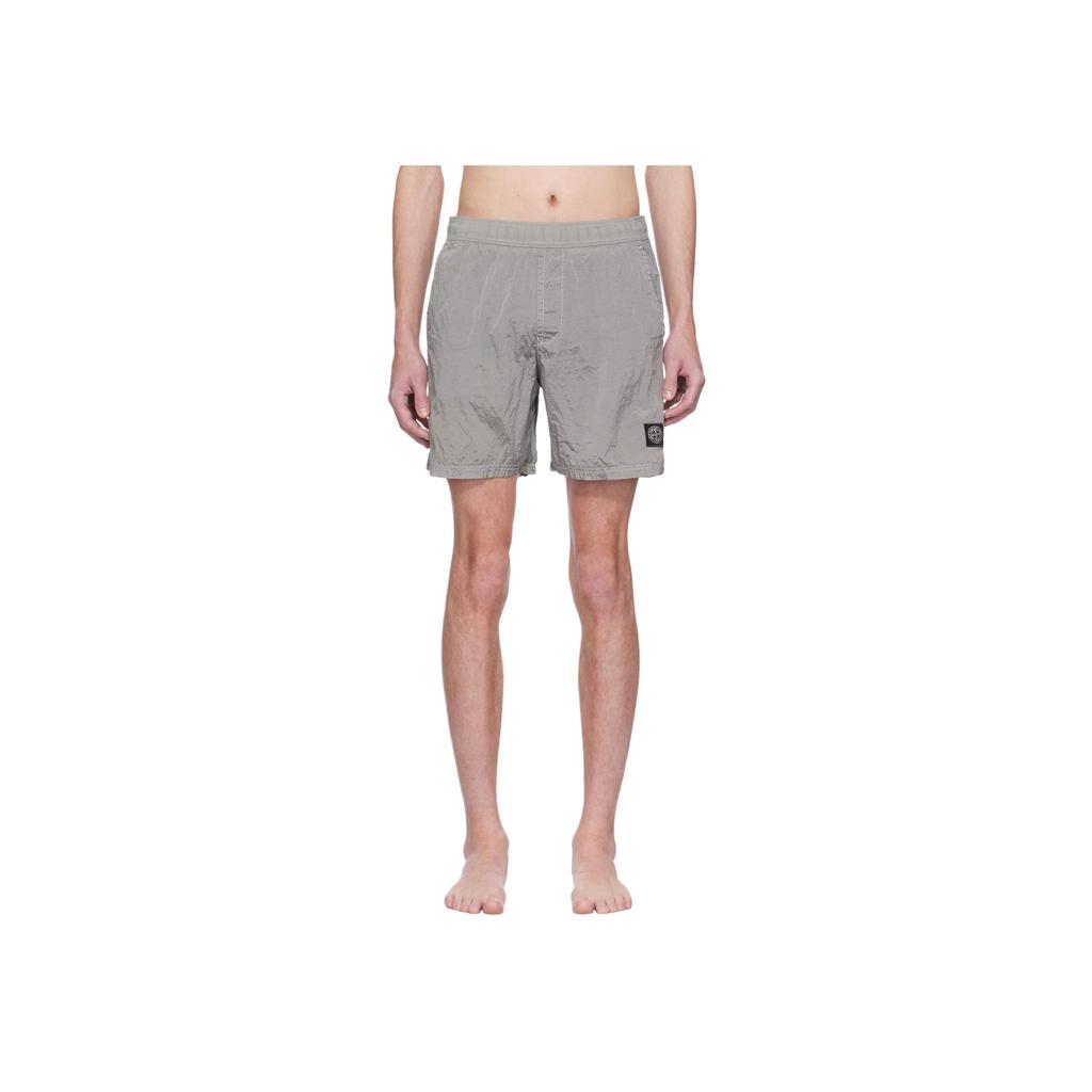 Stone Island Logo Patch Elastic Waist Swim Shorts Men swimwear Gray 1015B0943-V0003
