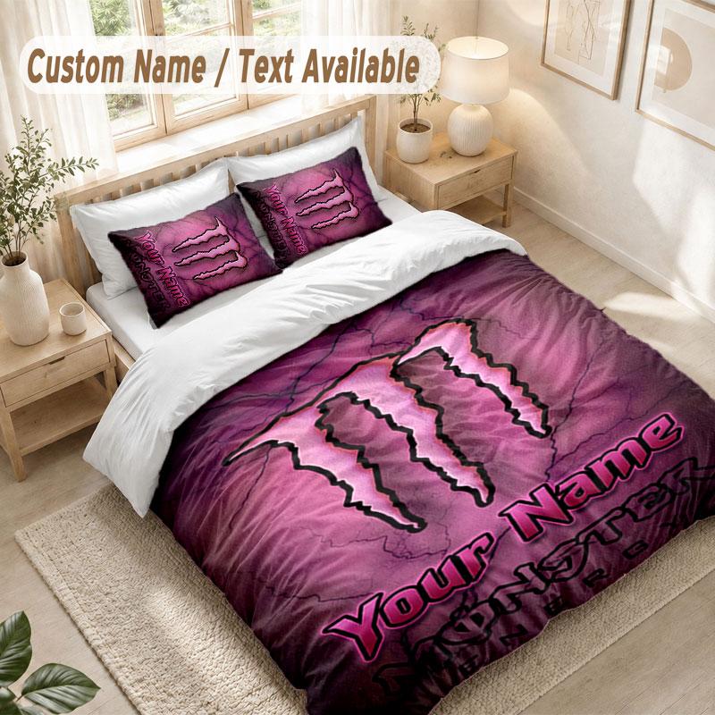 Custom Name Bedding Set 3 PiecesMonster Energy Print Duvet Cover + 2 Pillowcases Soft Bed Decor