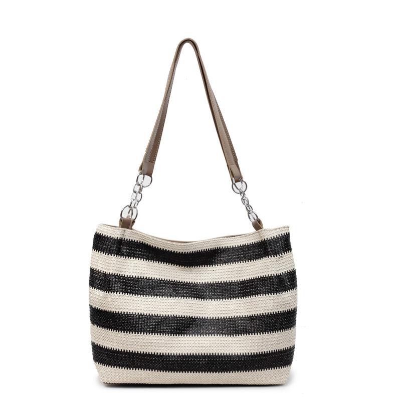 Seaside Holiday Beach Bag Women's Large Capacity Striped Straw Tote Bag