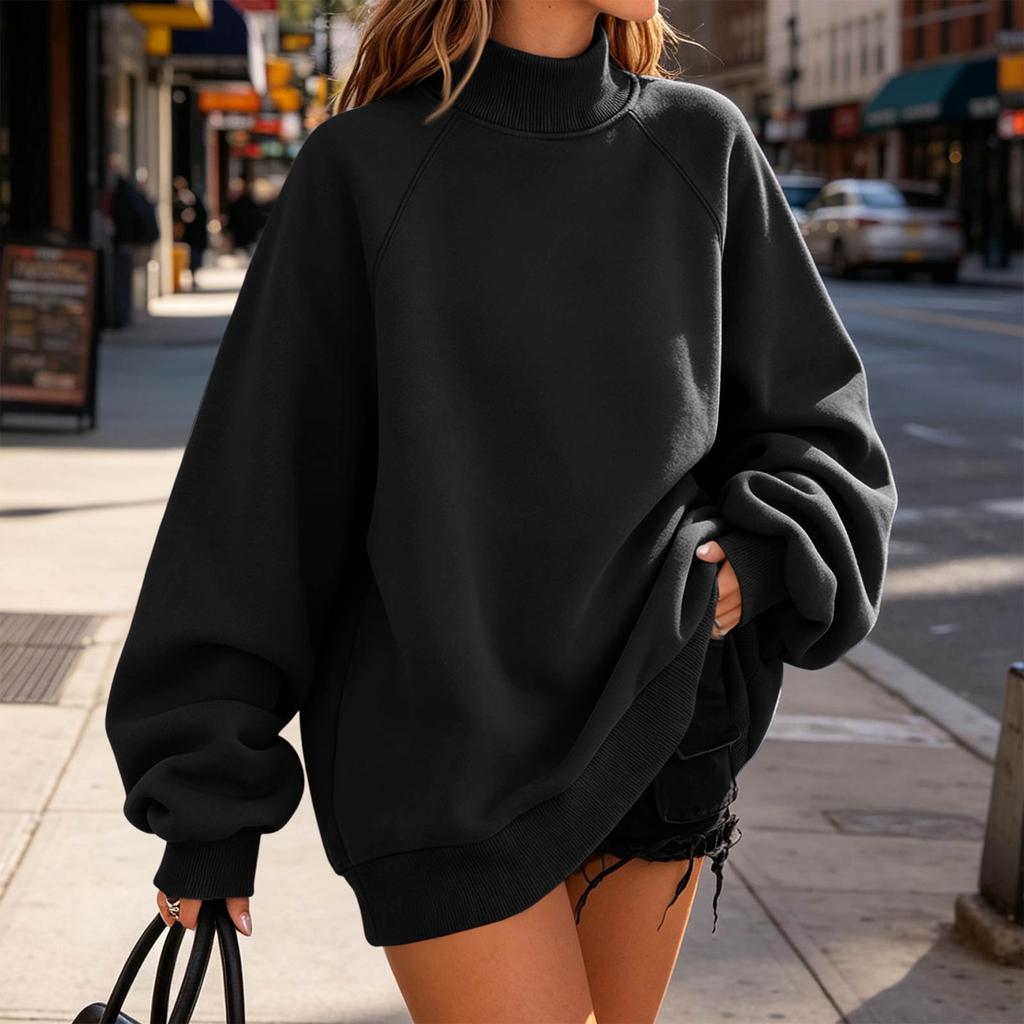 Women's Long Sleeve Turtleneck Sweatshirt Color Casual Pullover Top