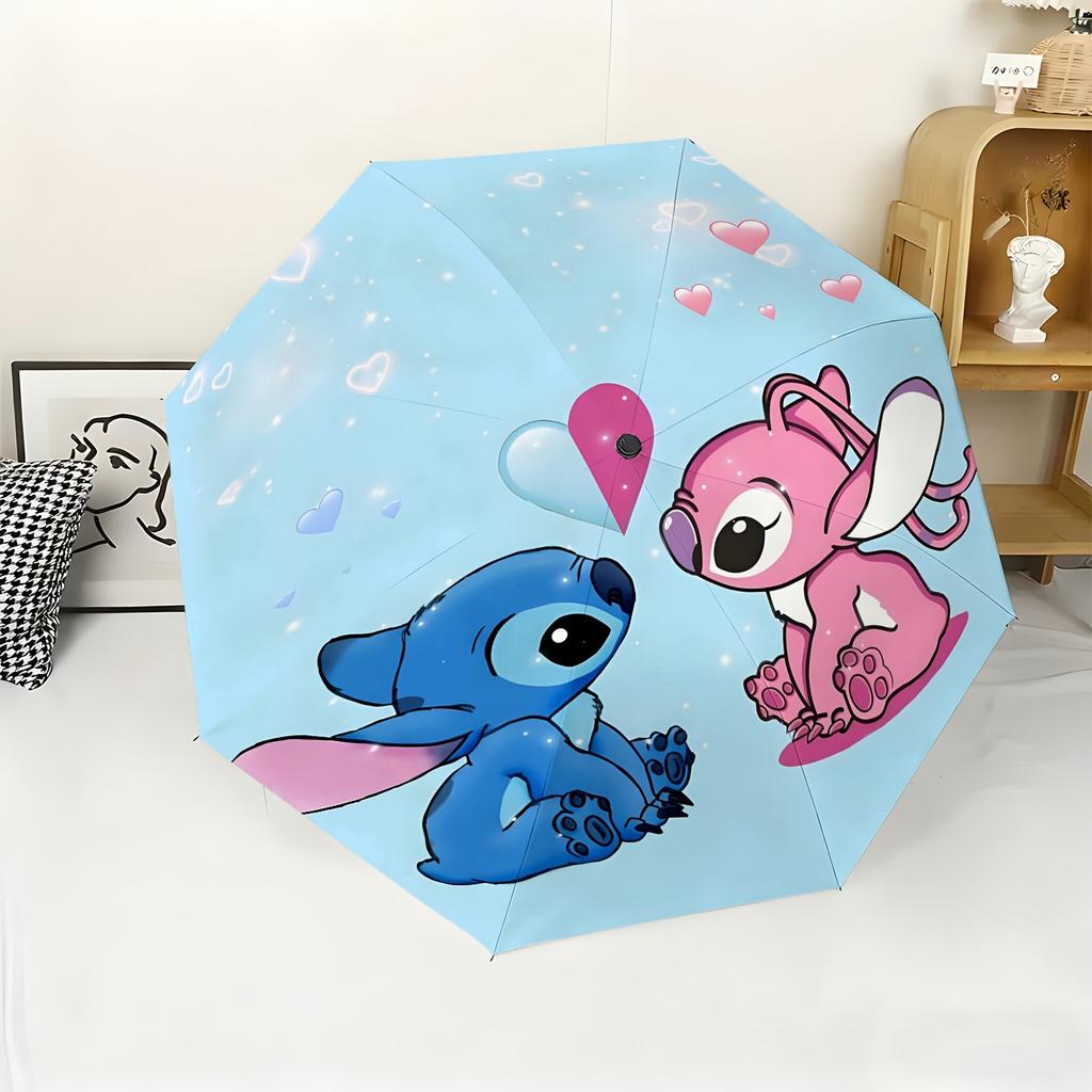 1pc Disney Stitch Couple's Fully Automatic Umbrella, All-Occasion Dual-Use Umbrella for Sun and Rain, Portable Folding Umbrell