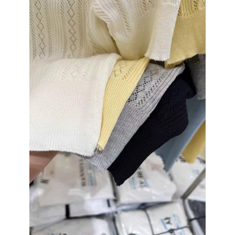 Summer Shirt Lapel Hollow Out Short Sleeved Women Knitted Sweater 2026 Slim Fit Casual Tops New Fashion Shirts Ladies Solid Color Simple Blouse