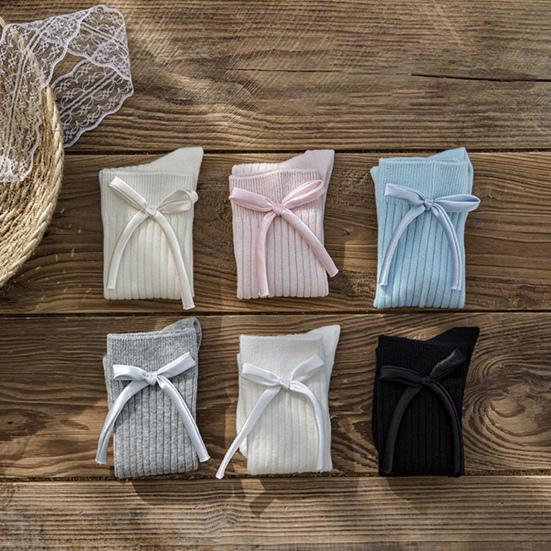1 Pair Children Socks High School Long Tube Solid Color Stockings Princess Style Bow Decor Calf Socks Spring Autumn Wear