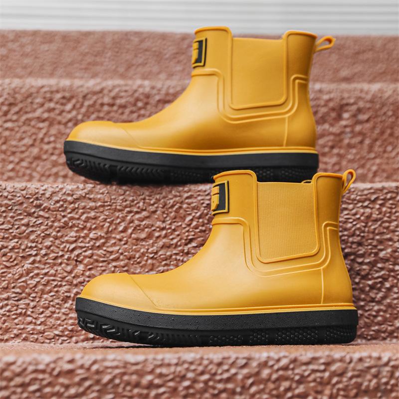 Męskie krótkie kalosze przeciwdeszczowe antypoślizgowe, modne buty do wody, kalosze z PVC formowane jednorazowo, pastoralne robocze buty wodoodporne