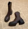 Fashion Women's Chunky Heeled Pu Leather Ankle Boots Women Autumn New Thick Sole Brown Boots Female Fashion Anti Slip Platform Booties