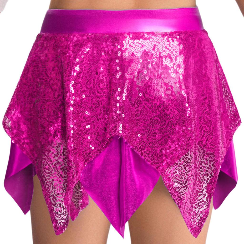 Mädchen Glänzende Pailletten Jazz Tanzkostüm Metallic Asymmetrischer Rock Performance Tanzbekleidung