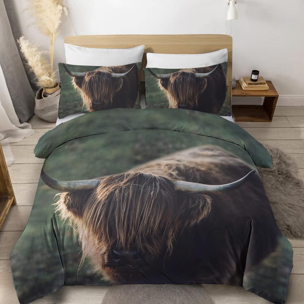 Farmer Cow Print Duvet Cover Set Oil Painting Cow Bedding Set Vintage Animals Dog Pig Chicken Printed Comforter Cover Full Size
