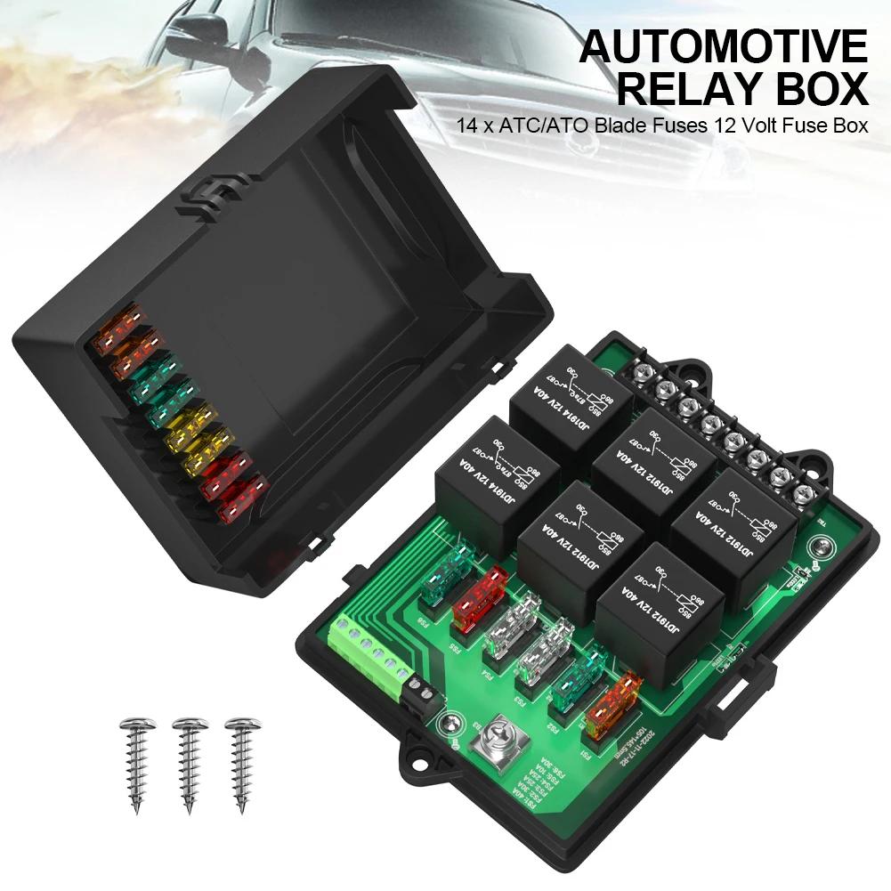Relay Box Fuse Relay Box 12V Automotive Universal Fuse Panel with 6 Way Relays and 14 x ATC/ATO Blade Fuses 12 Volt Fuse Box