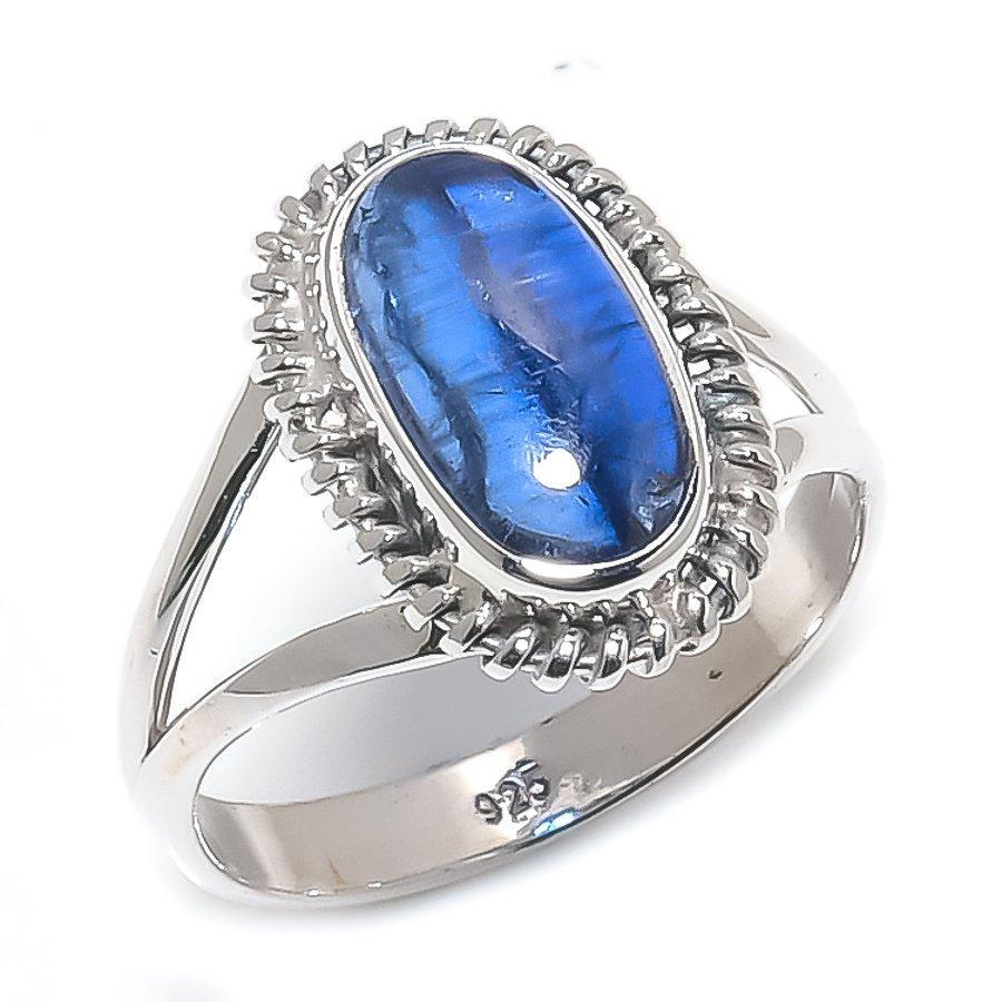 Natürlicher Blauer Kyanit Edelstein Handgefertigt 925 Massivsilber Schmuck Ring Größe 8 h3a21