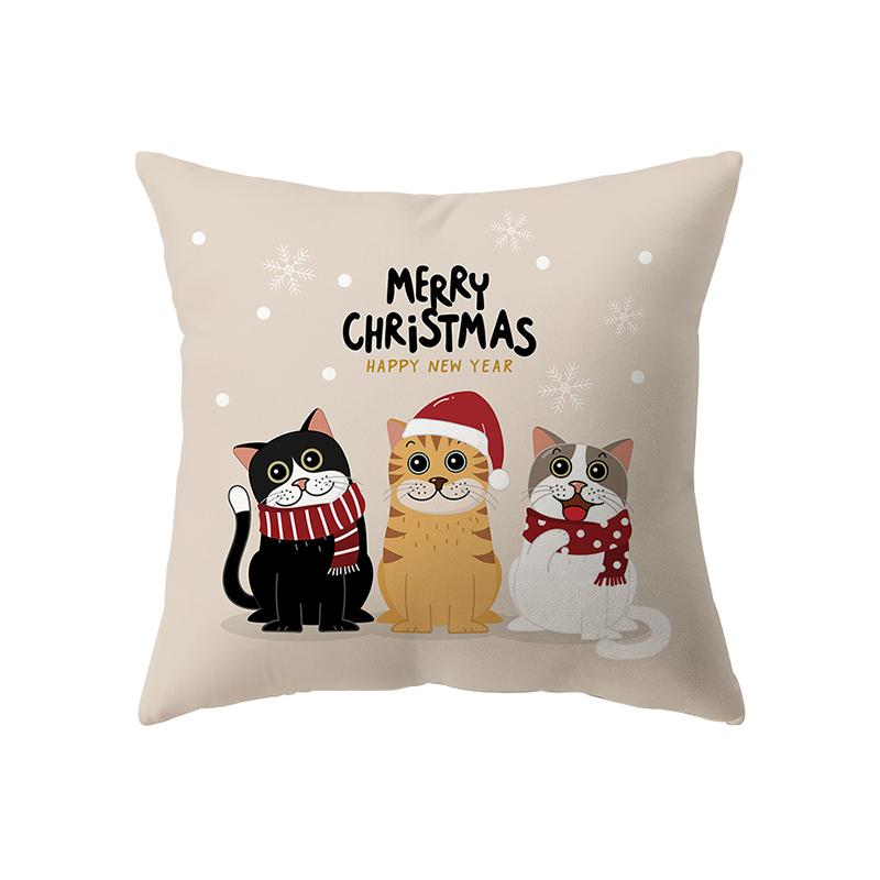 Cute Elk Christmas Theme Print Pattern Cushion Cover Home Living Room Sofa Decoration Square Polyester Pillow Pillow Cover