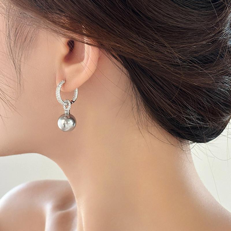 European and American  Luxury Zircon Round Ring Imitation Pearl Earrings Women's Wedding Banquet Jewelry Earrings 2024