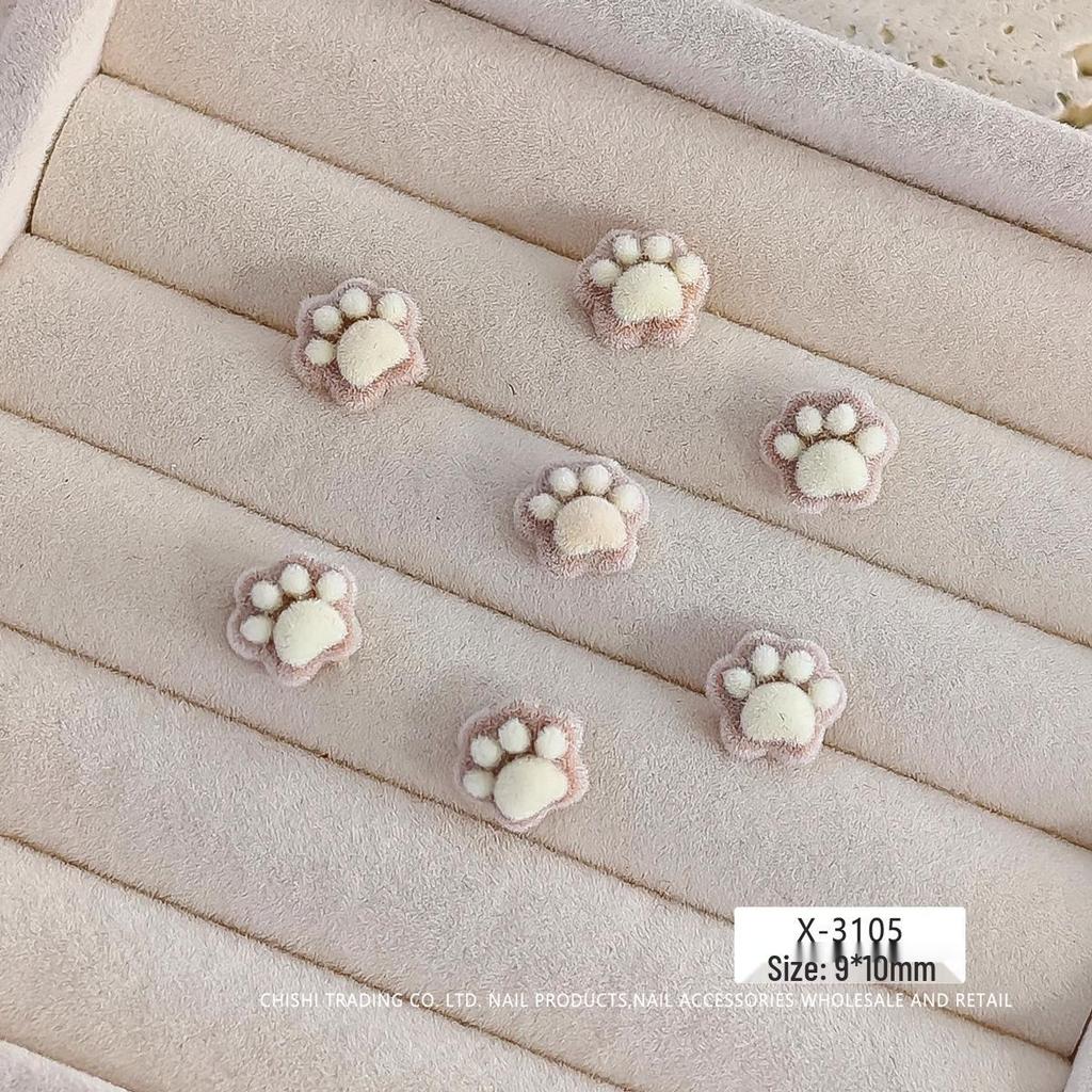 Little Panda Paw Bow Diy Flocking Resin Nail Art Decorations – Autumn/Winter Sweet Girl Style