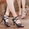 Women's Dance Shoes Latin Woman Salsa Silk Satin Dancing Shoe Glitter Rhinestone Professional Dance Shoes Ballroom Soft Bottom