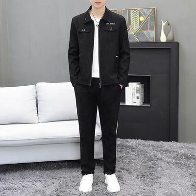 Men Autumn  Casual Track Suit Corduroy Sets Two Piece Long Trousers and Jakcet Clothing Men  Pockets Suits