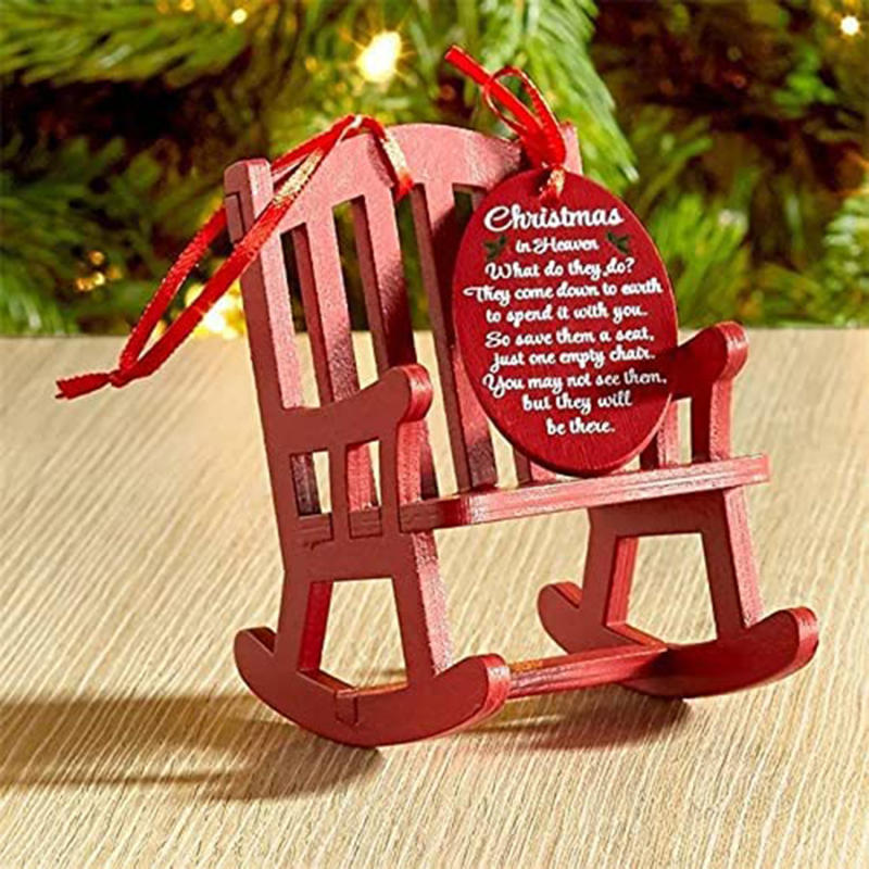 Christmas Mini Wooden Red Decorative Rocking Chair Ornament Decorations Holiday Xmas Tree Hanging Pendant Craft Gift
