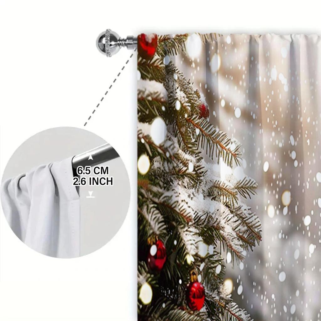 2 Stück Romantische Weihnachtsvorhänge mit Schneelandschafts-Print für die Inneneinrichtung – Fenstervorhang mit Stangentasche für Schlafzimmer, Büro, Küche