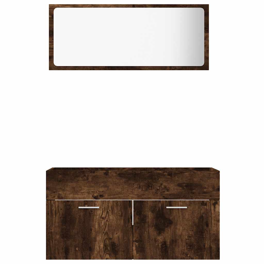 2 Piece Bathroom Furniture Set Smoked Oak Wood Based Material