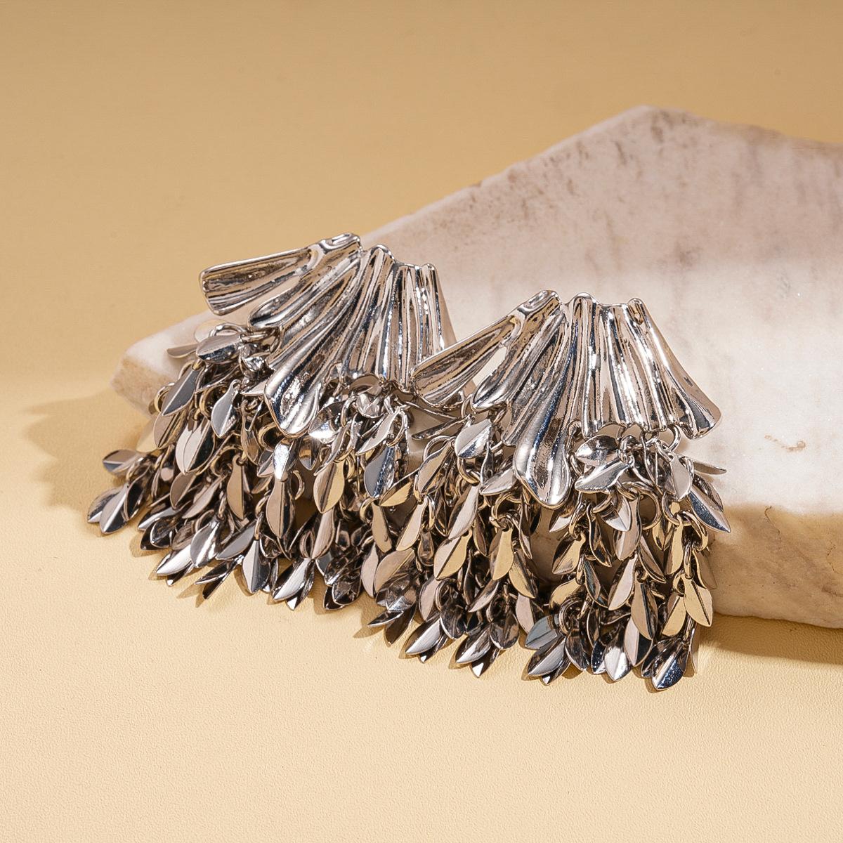 

Glossy Wheat Ear Leaf Tassel Silver Needle Earrings Metal Earrings Pendant Earrings