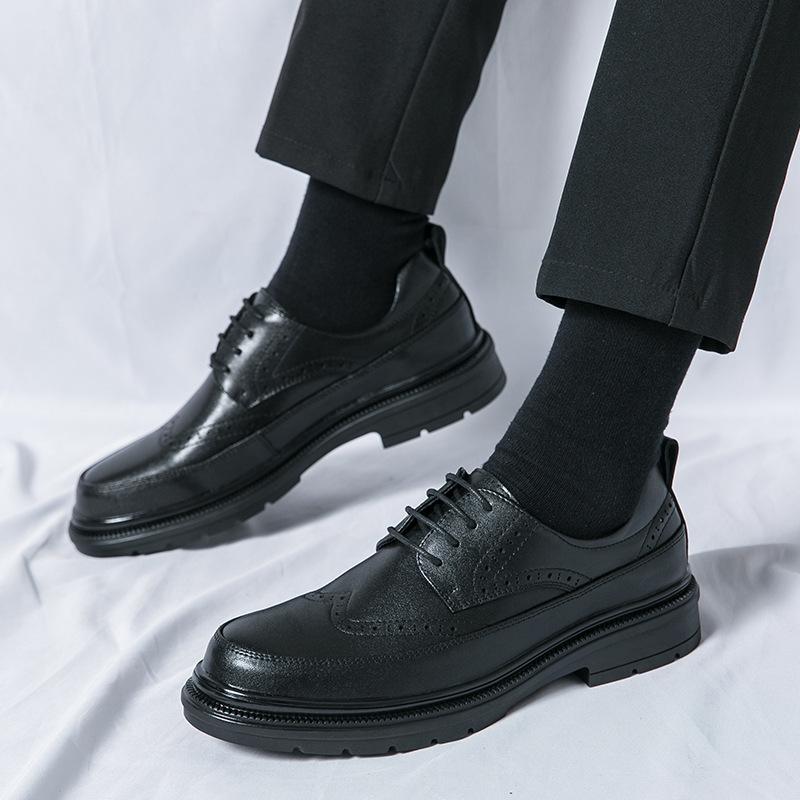 

Брок британский стиль ретро платформа внутренняя высота увеличение коричневые кожаные туфли мужские повседневные деловые нарядные свадебные туфли для жениха 38 чёрный