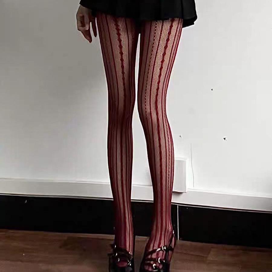Collant Rete Diamante Retrò: Strisce Verticali e Sexy Design Intrecciato