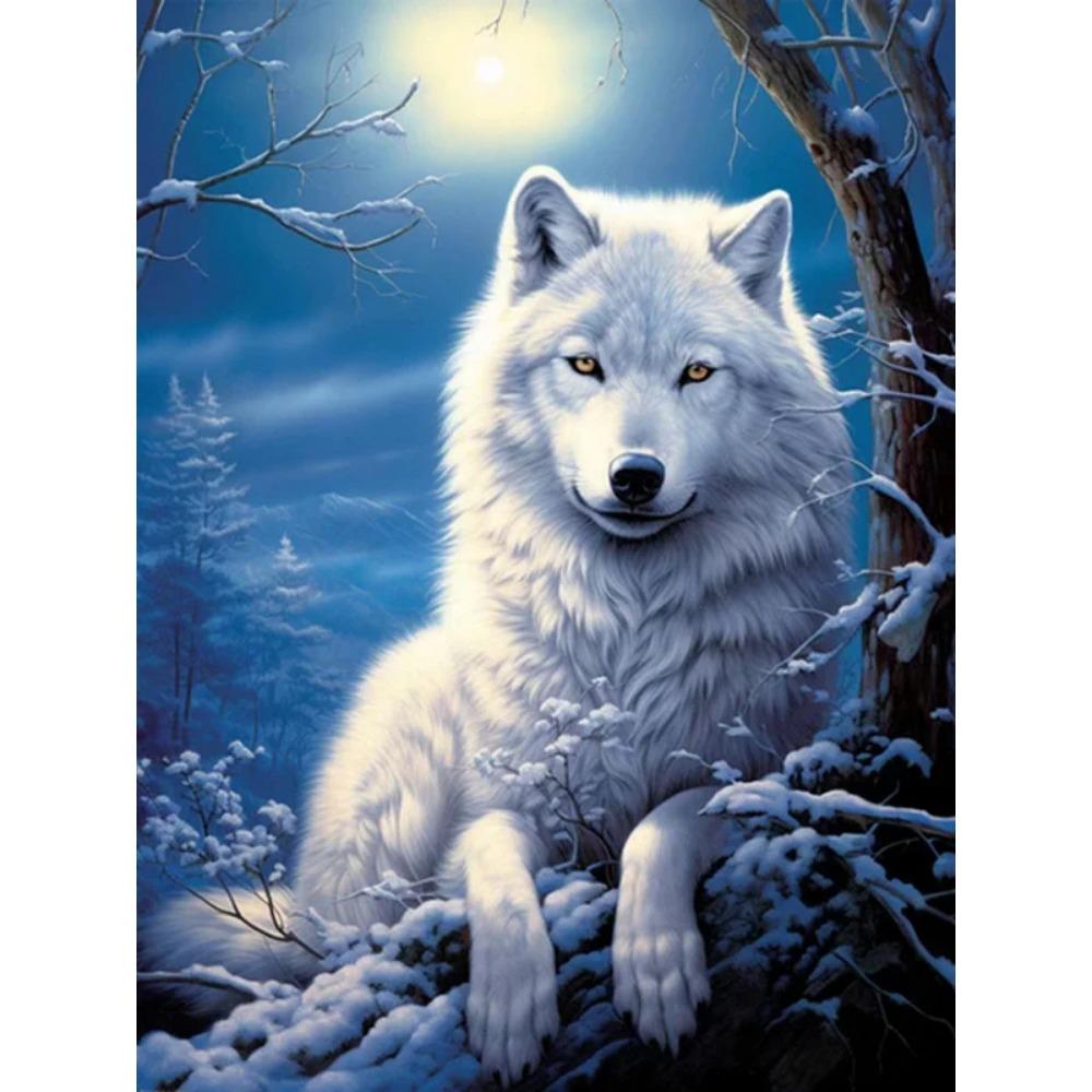 Diamond Painting Full Drill White Wolf Flower Animal Diamond Painting Handmade Art Landscape Diy Diamond Mosaic Painting Home Decoration