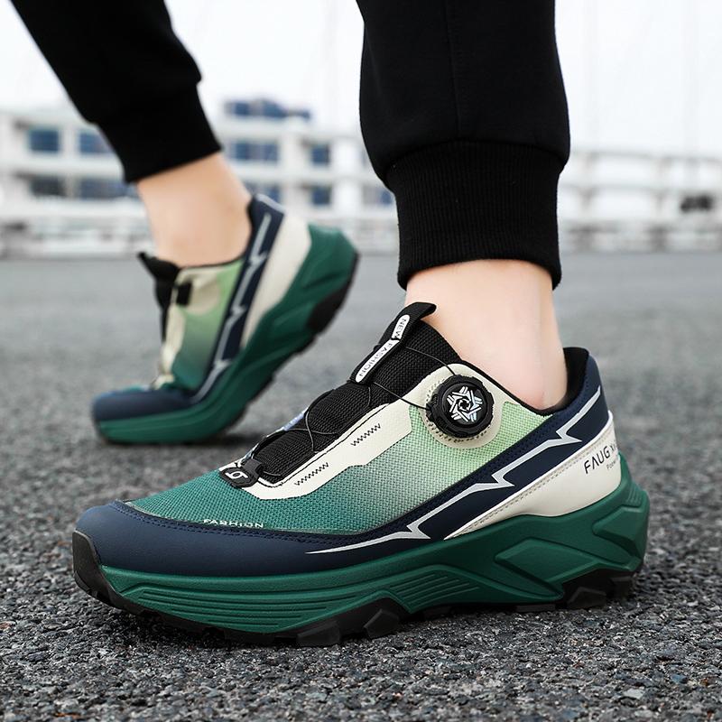 Nowe męskie trampki outdoorowe z siateczki, oddychające, z obrotowym guzikiem, buty turystyczne męskie, wygodne, gumowe, antypoślizgowe buty do chodzenia