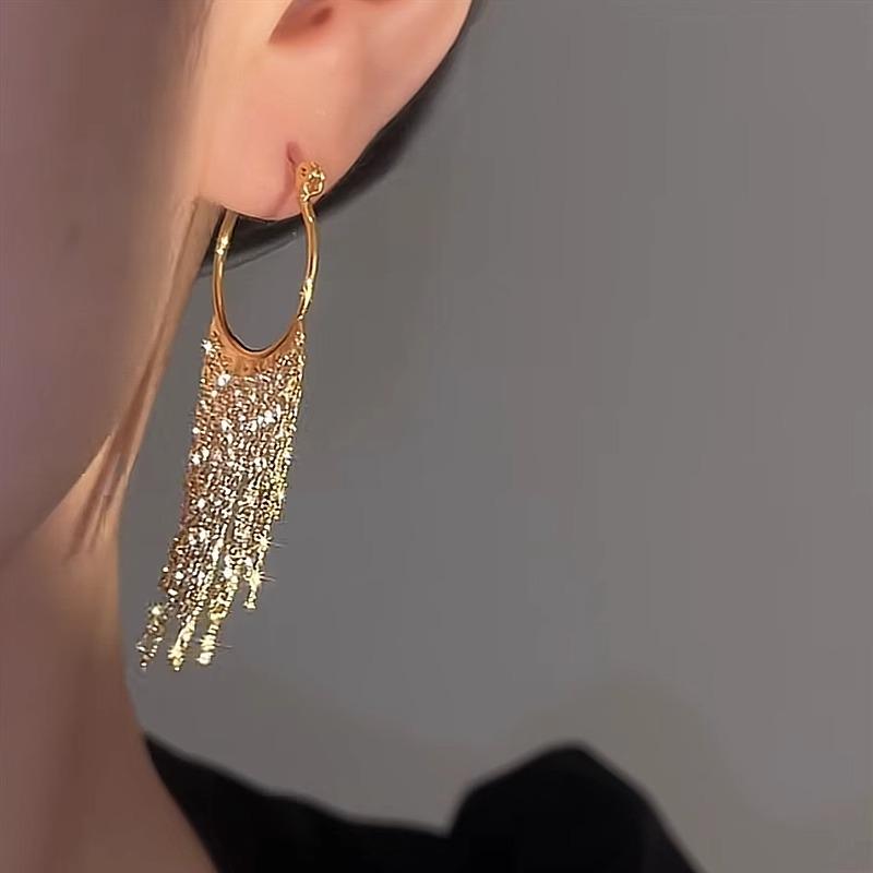 Exaggerated Gold-Plated Tassel Earrings - Luxury Statement Ear Hoops for Women