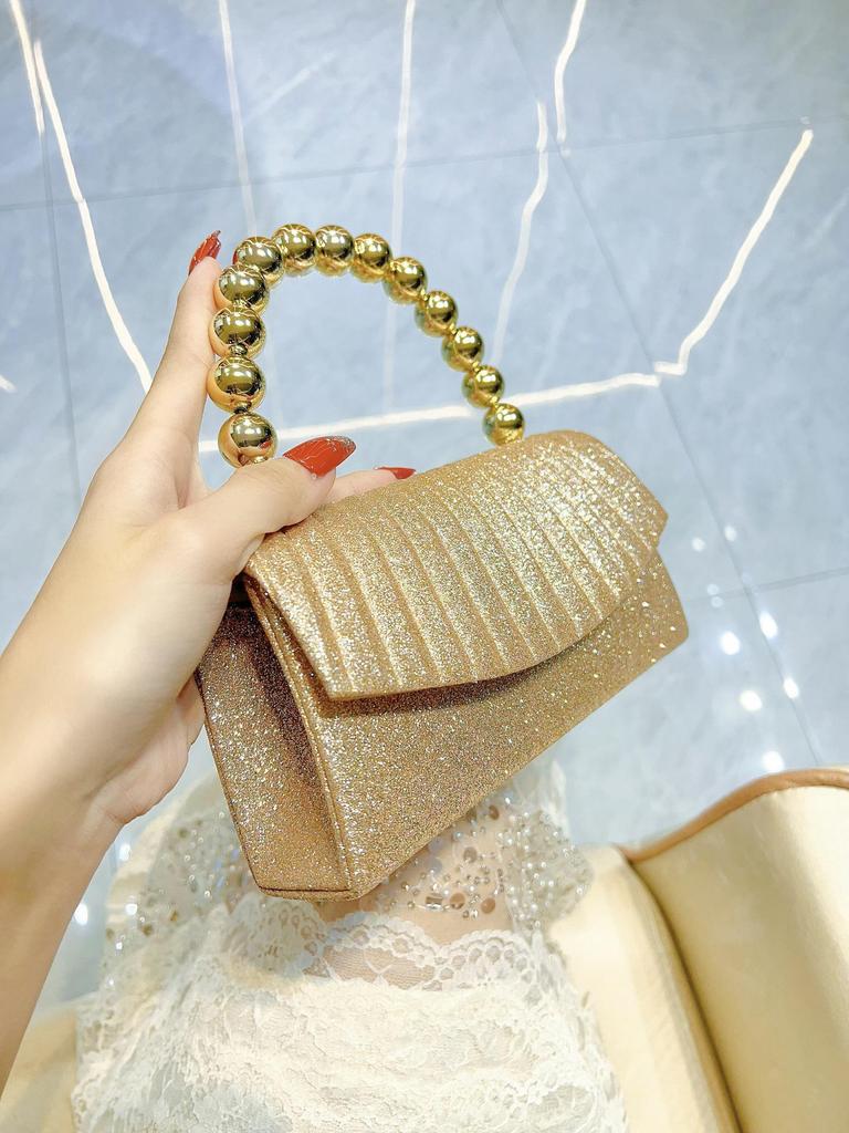 Sparkly Pleated Pearl Strand Clutch - Elegant Evening Bag