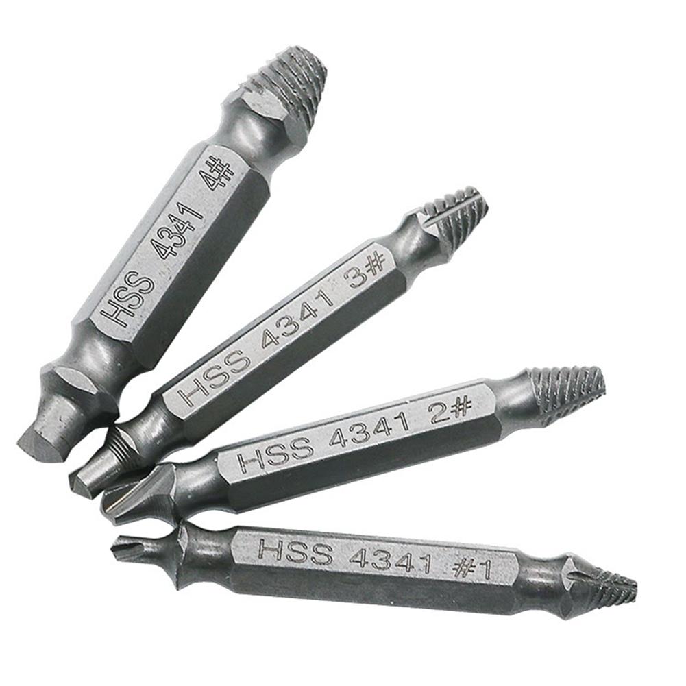 HSS4341 Double-head Screw Remover Set Loose Screw Extractor Woodworking Machinery Maintenance Tool 4PCS/Set