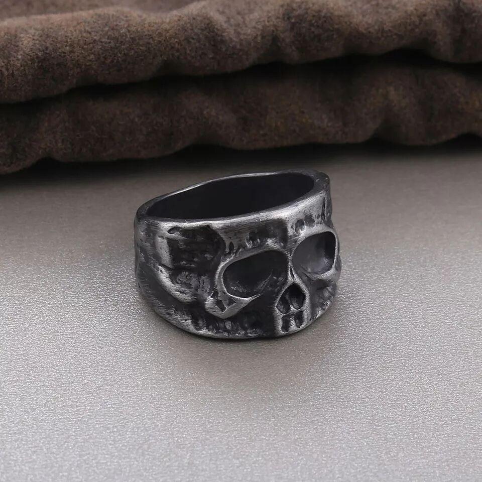 Retro Half Face Skull Ring For Men Vintage Punk Gothic Rock Hiphop Ring Bikers Accessories Handmade Designer  Unisex Gift