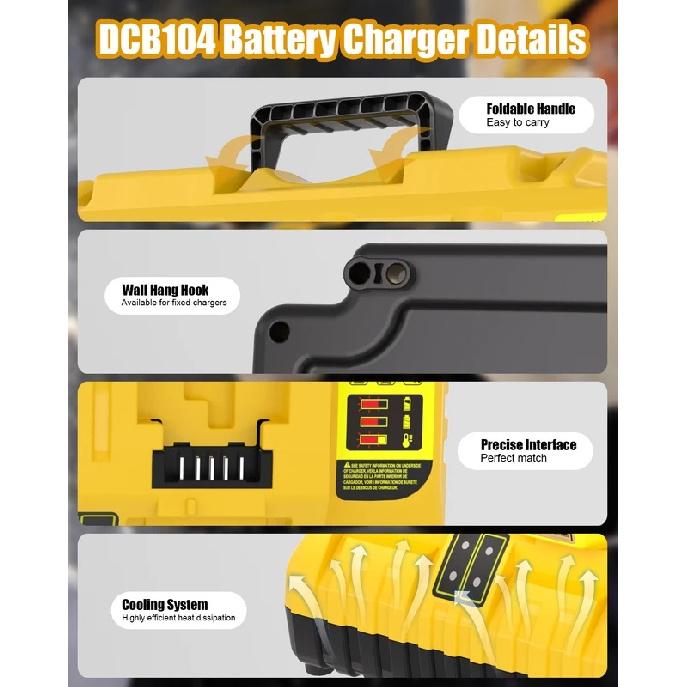 KUNLUN DCB104 Replacement for Dewalt Battery Charger Station,4 Port Fast Rapid Charging Station For All Dewalt 12V 20V Battery