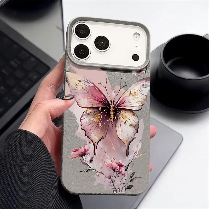 Coque de téléphone créative à imprimé papillon pour iPhone 17 Pro 17 16 15 14 13 12 Pro Max 11 Air 16e Texture cuir TPU Housse antichoc