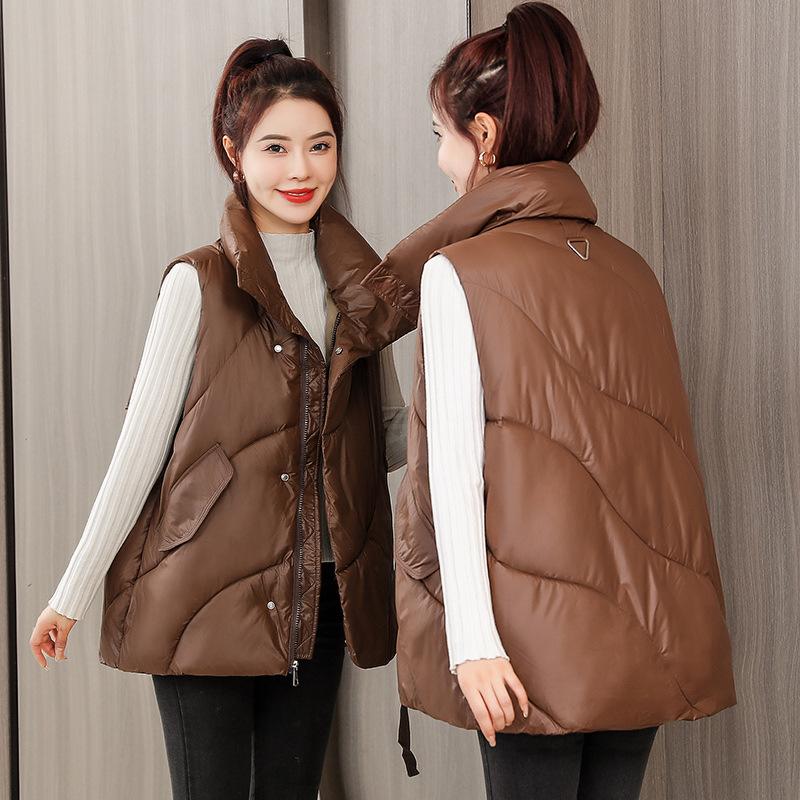 

Новый осенне-зимний женский модный жилет из хлопка, свободный и универсальный жилет из хлопка для верхней одежды L коричневый