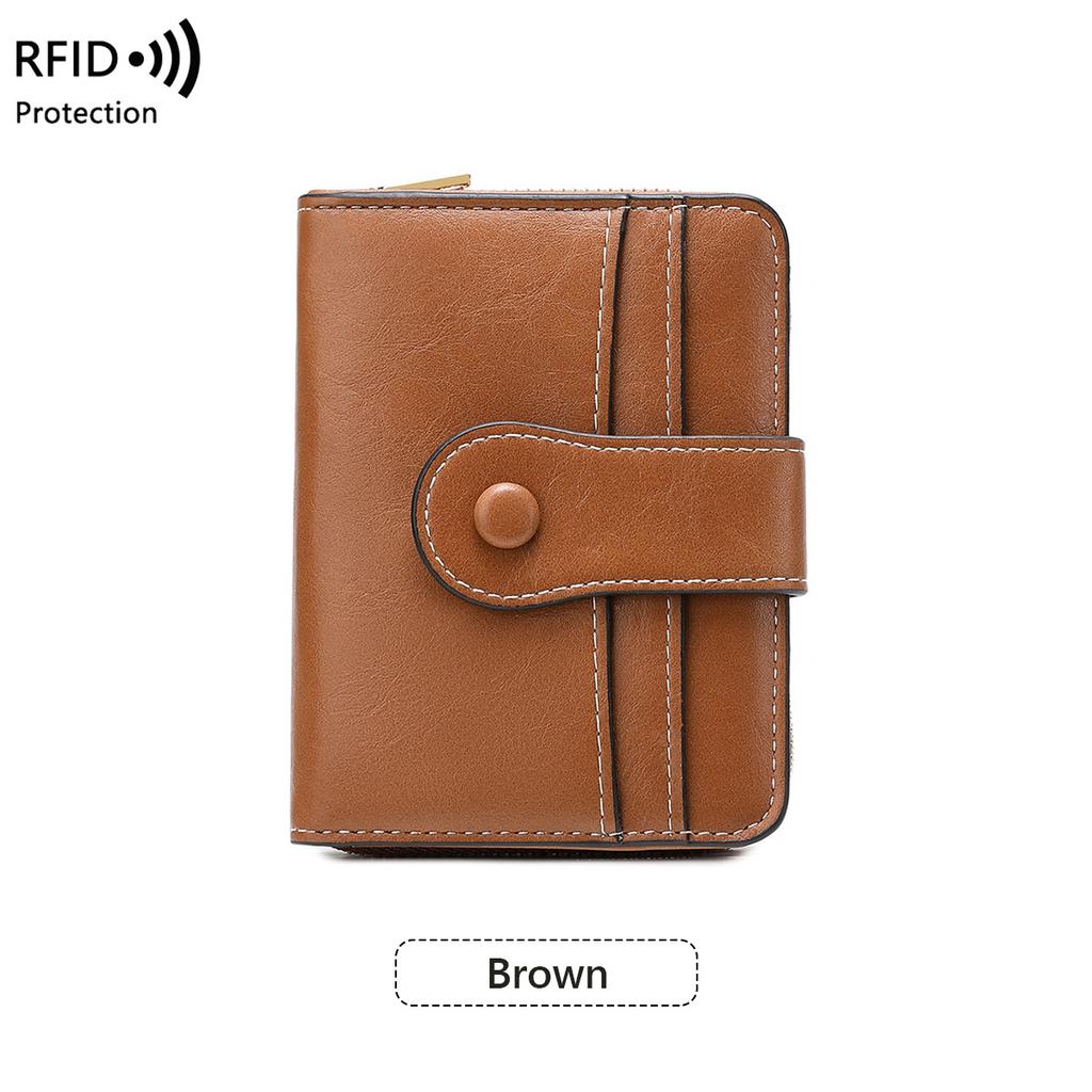 New Anti-magnetic Short Wallet Multi-function Zipper Buckle Wallet Retro Women's Change Bag